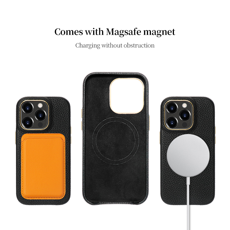 Design pu pebble leather phone case for magsafe i phone 13 14 pro max case