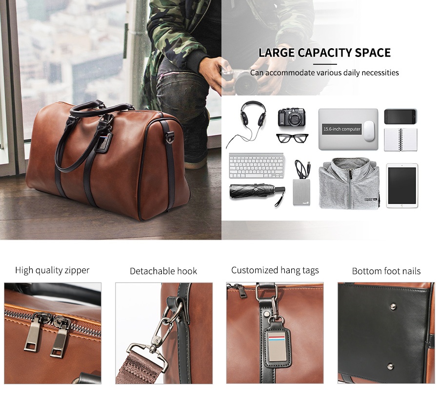 Sinco pu leather luggage travel Fitness bag for men