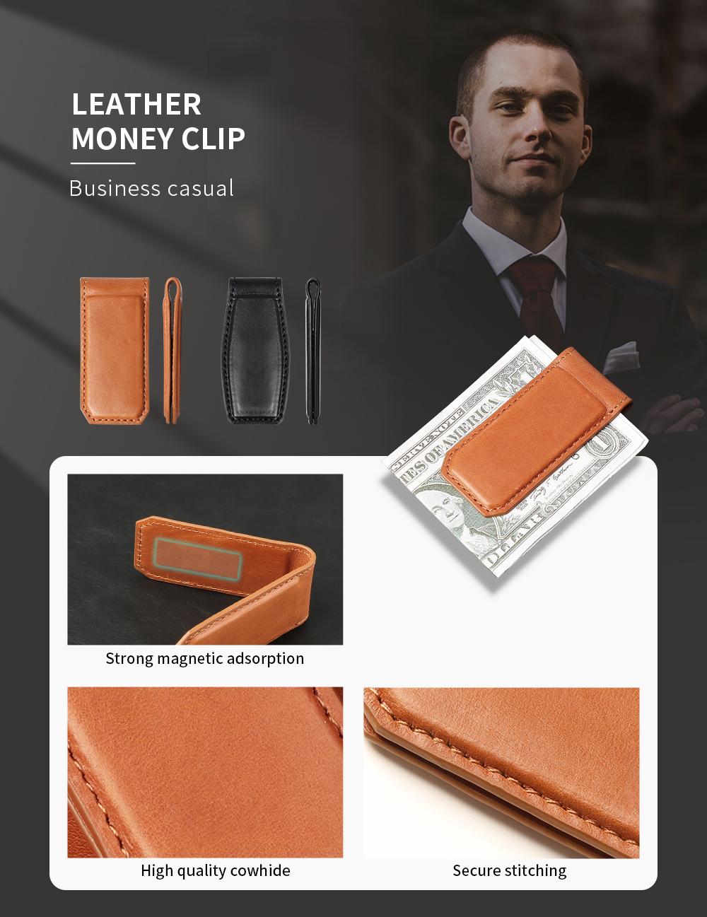 Sinco genuine leather money clip for men