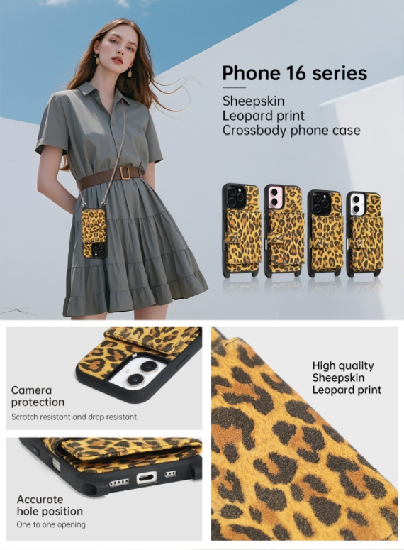 Leopard print crossbody iPhone 16 phone case