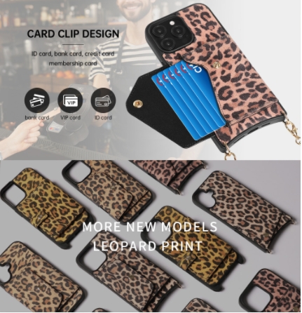 Envelope sheepskin leopard print iPhone 16 lanyard phone case