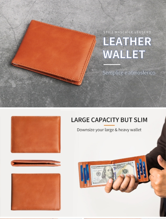 Sinco high quality orange genuine leather wallet