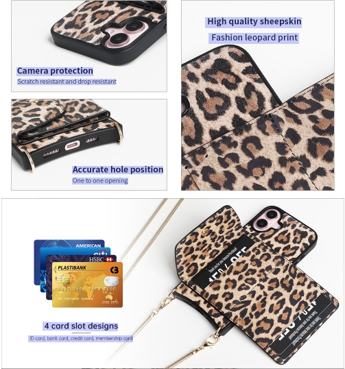 Sinco leopard print sheepskin lanyard iPhone 16 phone case