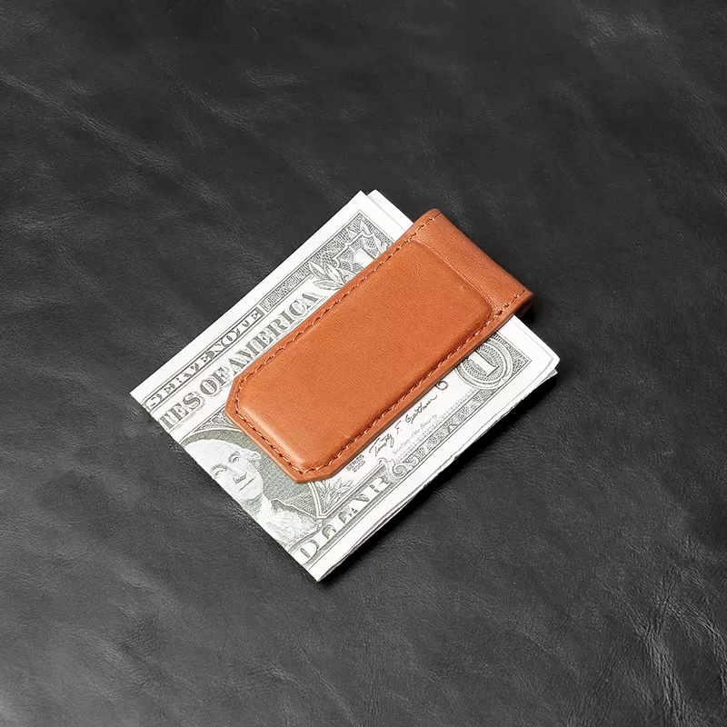 Crazy horse skin genuine leather money clip ticket clip