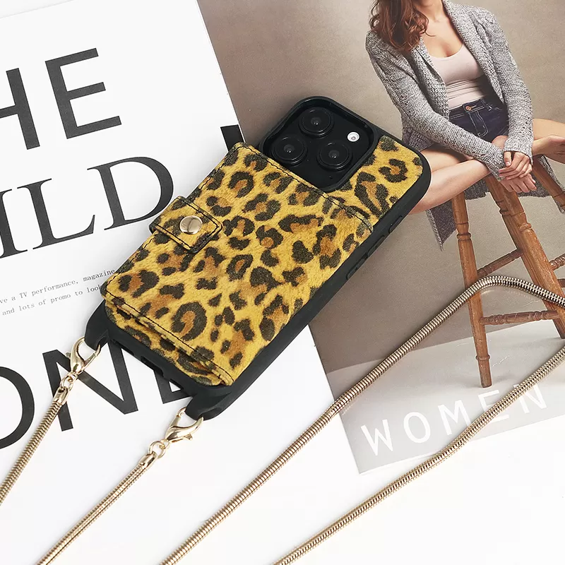 Leopard print crossbody iPhone 16 phone case