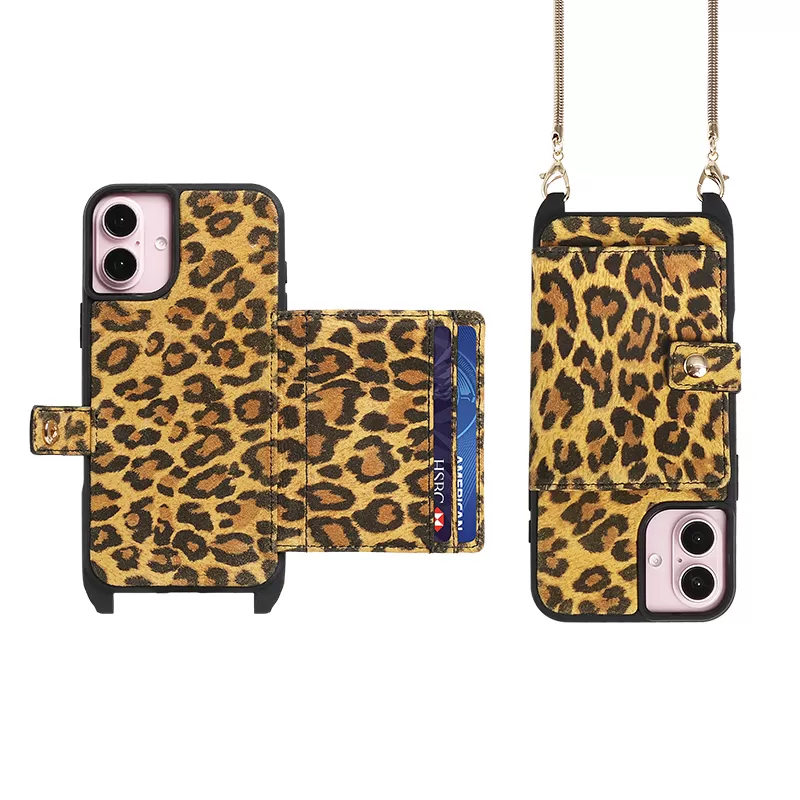 Leopard print crossbody iPhone 16 phone case