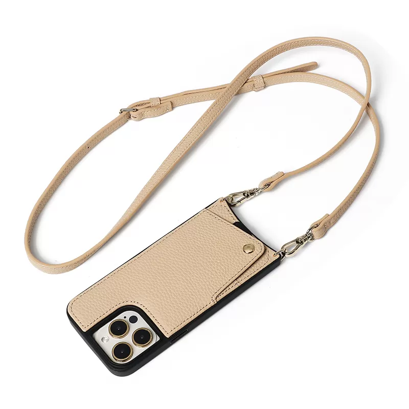 High quality genuine leather lanyard phone case