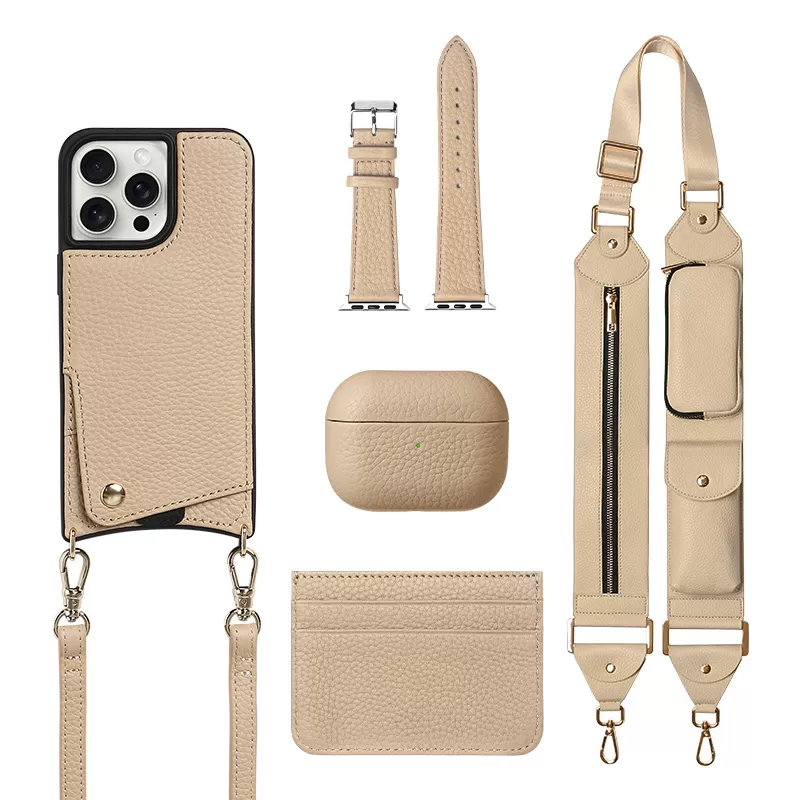 High quality genuine leather lanyard phone case