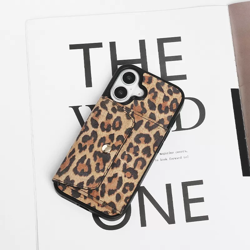 Genuine leather leopard print sheepskin iPhone 16 phone case