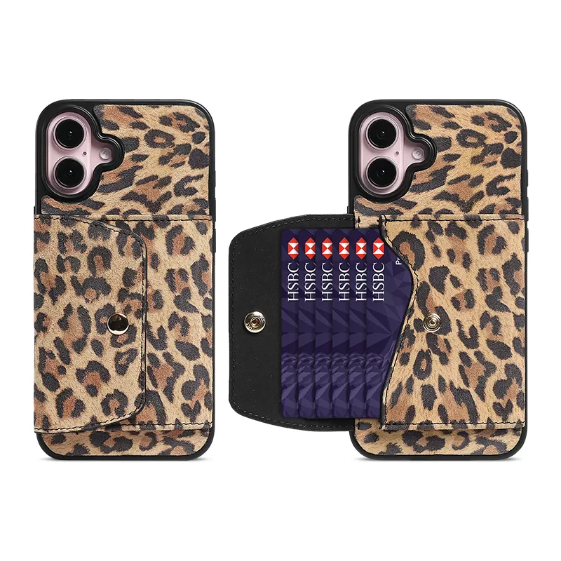 Genuine leather leopard print sheepskin iPhone 16 phone case